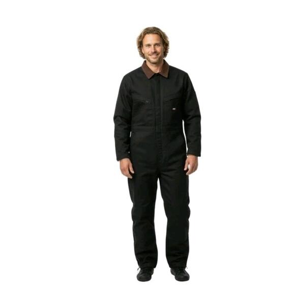 NWT Dickies Men's Duck Insulated Coveralls Workwear 2XL XXL BLACK Water Repel - Picture 1 of 4